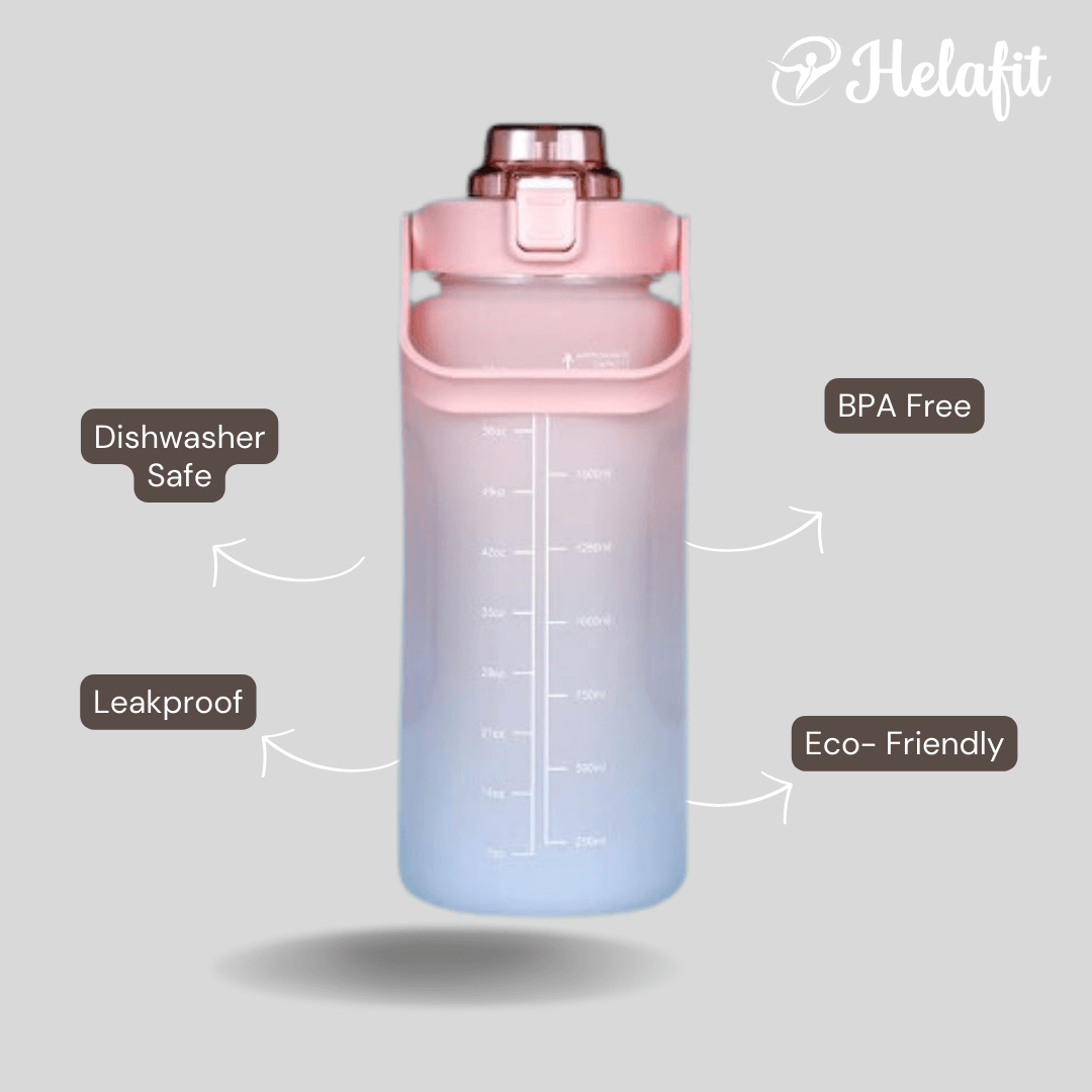 Helafit 64 oz Time Tracking Motivational Water Bottle.